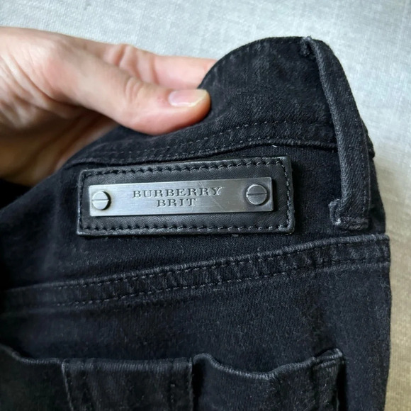 Burberry Brit Kensington Jeans Washed Black Size 27 / 28  Tartan Plaid Cuff - Picture 12 of 16